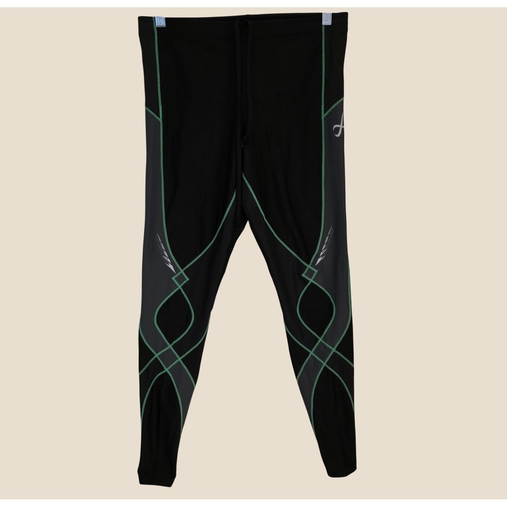 CW-X Mens Stabilyx Compression Tights Size Medium Black Green Running Leggings